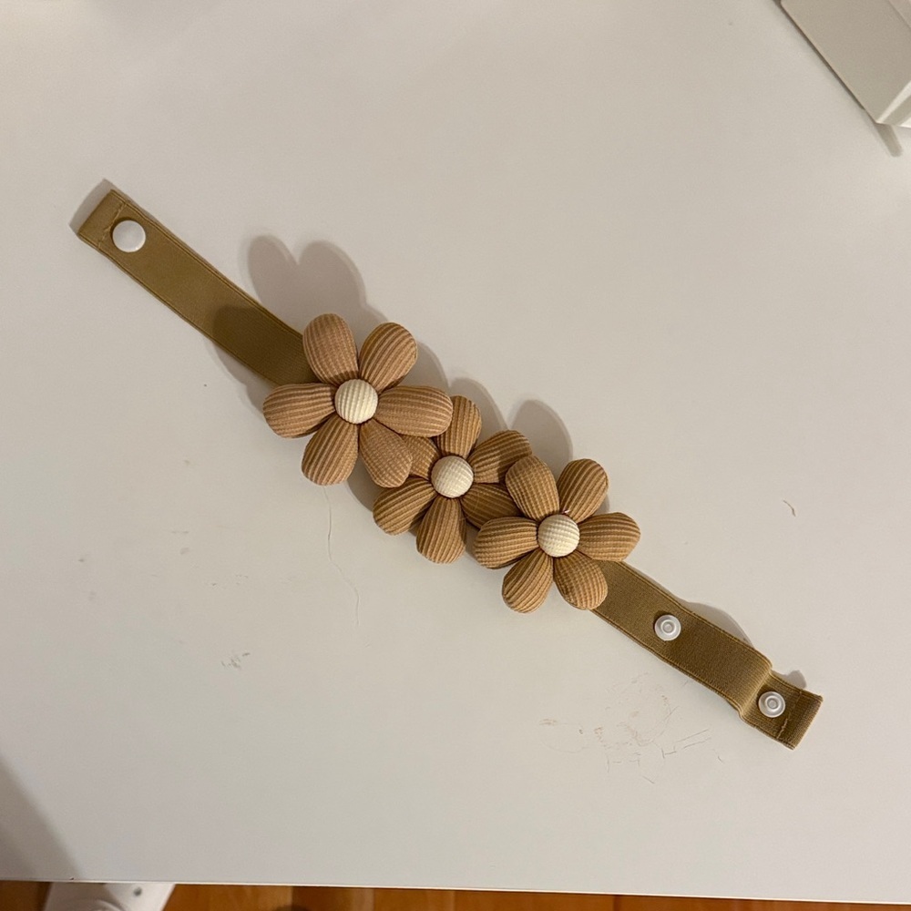 Tan Floral Belt with Snap Closure